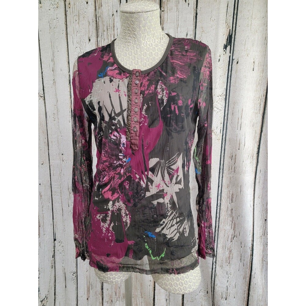 Marc Aurel Multicolor Sheer Mesh Sleeve Layered Blouse Shirt Top‎ Women's 38 EUC